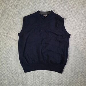 Garret Scott Mens V Neck Sleeveless Merino Wool Sweater Vest Size L Navy